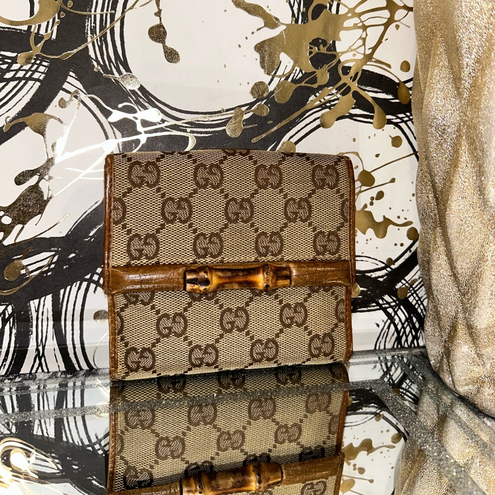 Gucci Beige and Brown Bamboo Wallet